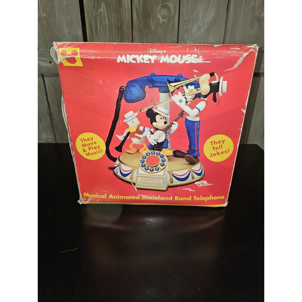 Vintage Disney Dixieland Band Telephone Mickey Donald Goofy Working With Box